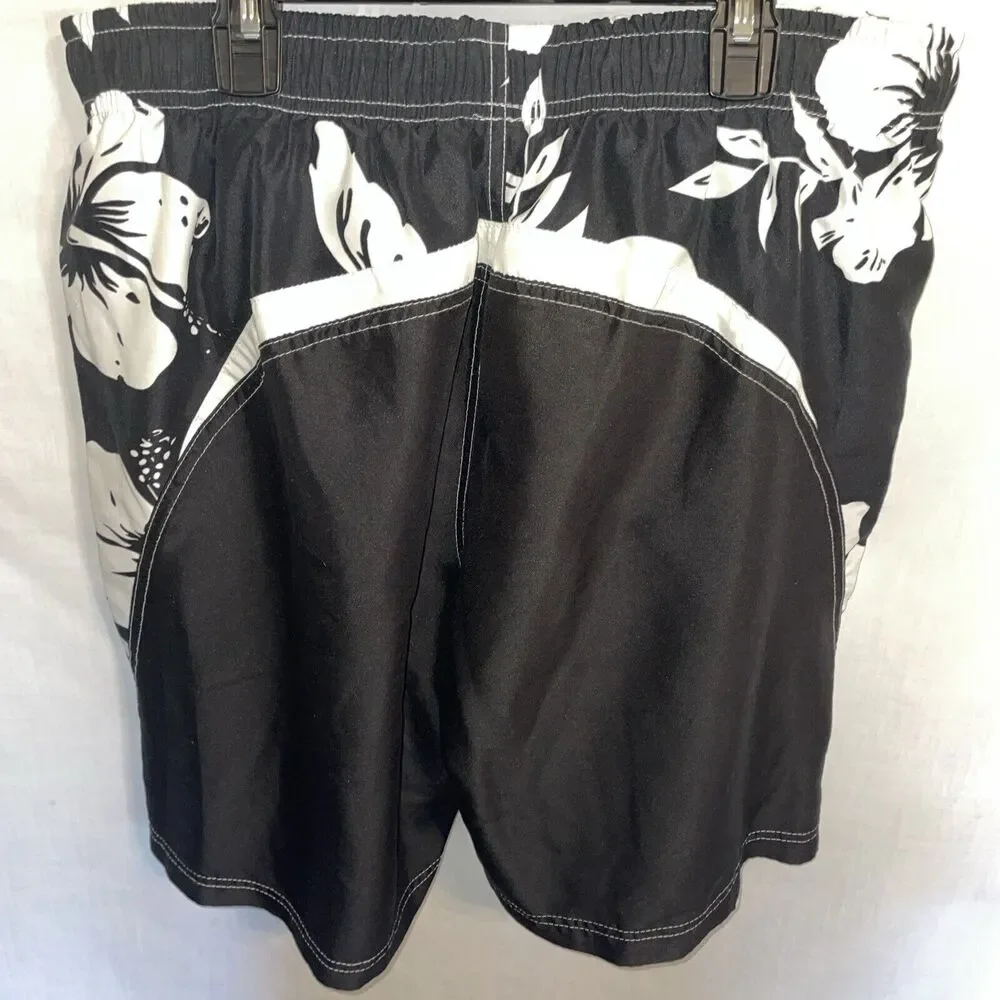 R S Surf Swim Trunks Men’s Size Large Black White Drawstring Inseam 9 Rise 12